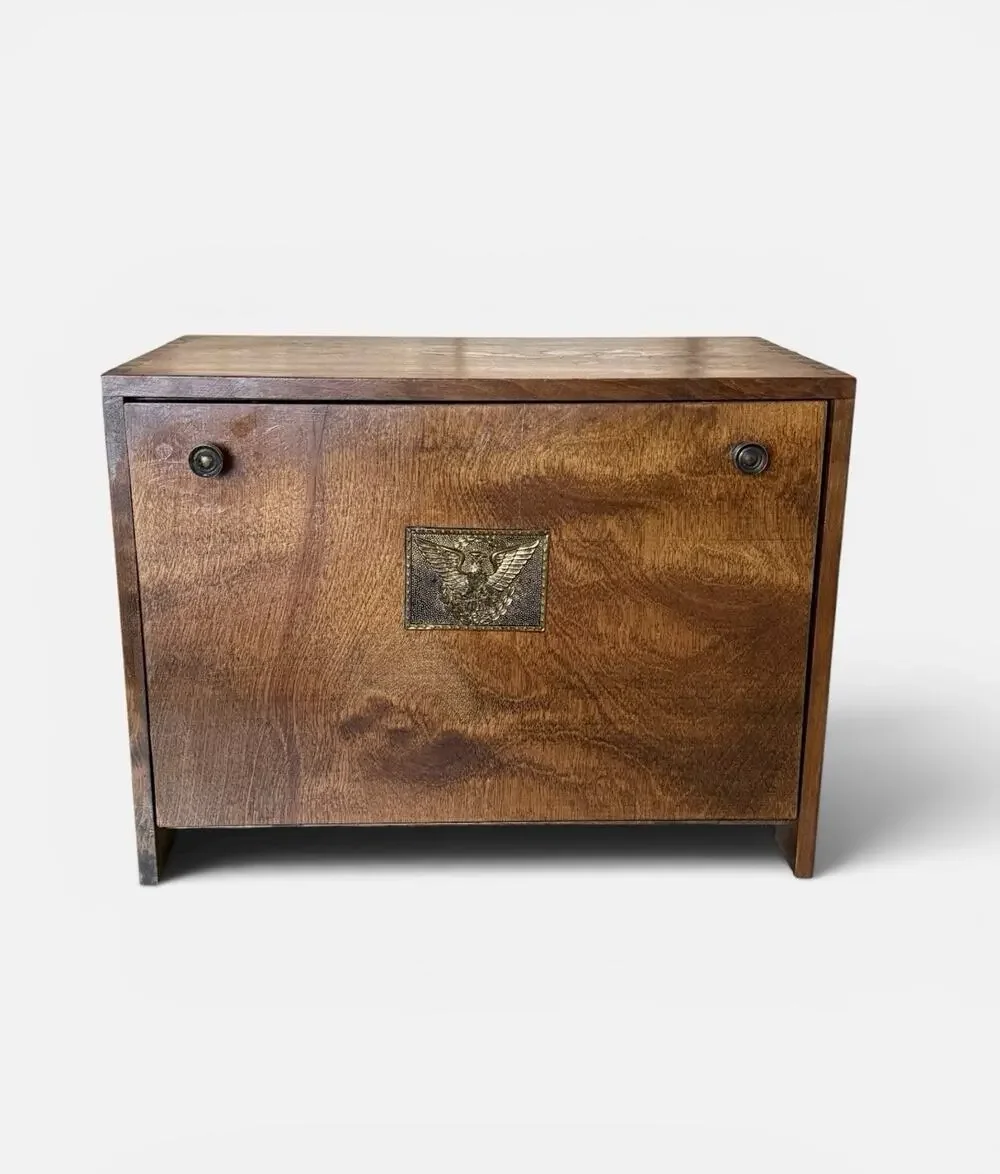 Vintage Wood Bread Box Brass Eagle Cutting Board Americana MCM EUC